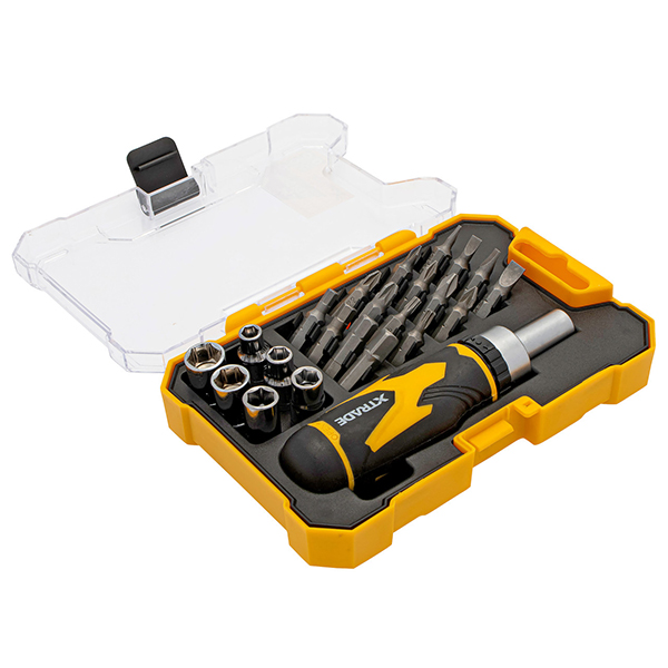 Space-Saving and Efficient XTrade Ratchet Bit Driver & Socket Set (23 Piece)