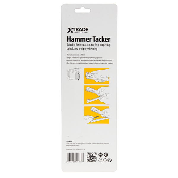 XTrade Hammer Tacker for Flat Wire Staples with Secure Grip 6-10mm